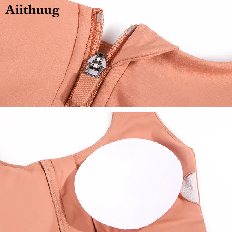 Aiithuug Zip Front Zipper Longline Sports Bras for Women Padded Crop Tank Top Support Fitness Yoga Workout Shirts Running Bras