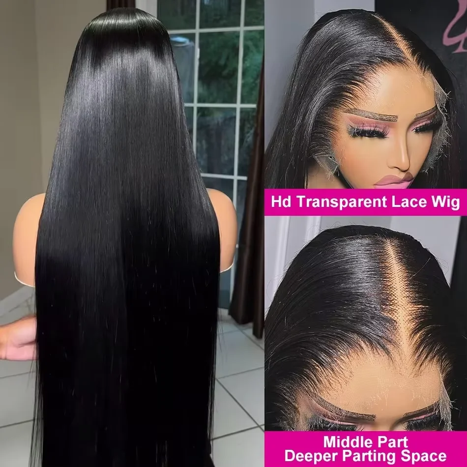 30 40 Inch Straight Lace Front Wigs Human Hair 13x6 HD Transparent Lace Frontal Wig Brazilian 200 Density Preplucked For Women