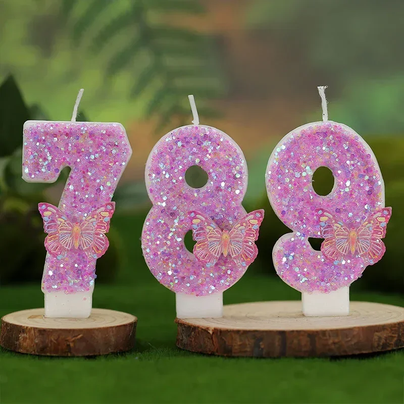 Rosa Schmetterling Nummer 0–9 Kuchenkerze funkelt lustige Geburtstagskerzen für Hochzeit, Party, Kuchendekorationen, Kinder, Mädchen, Geschenkkerze
