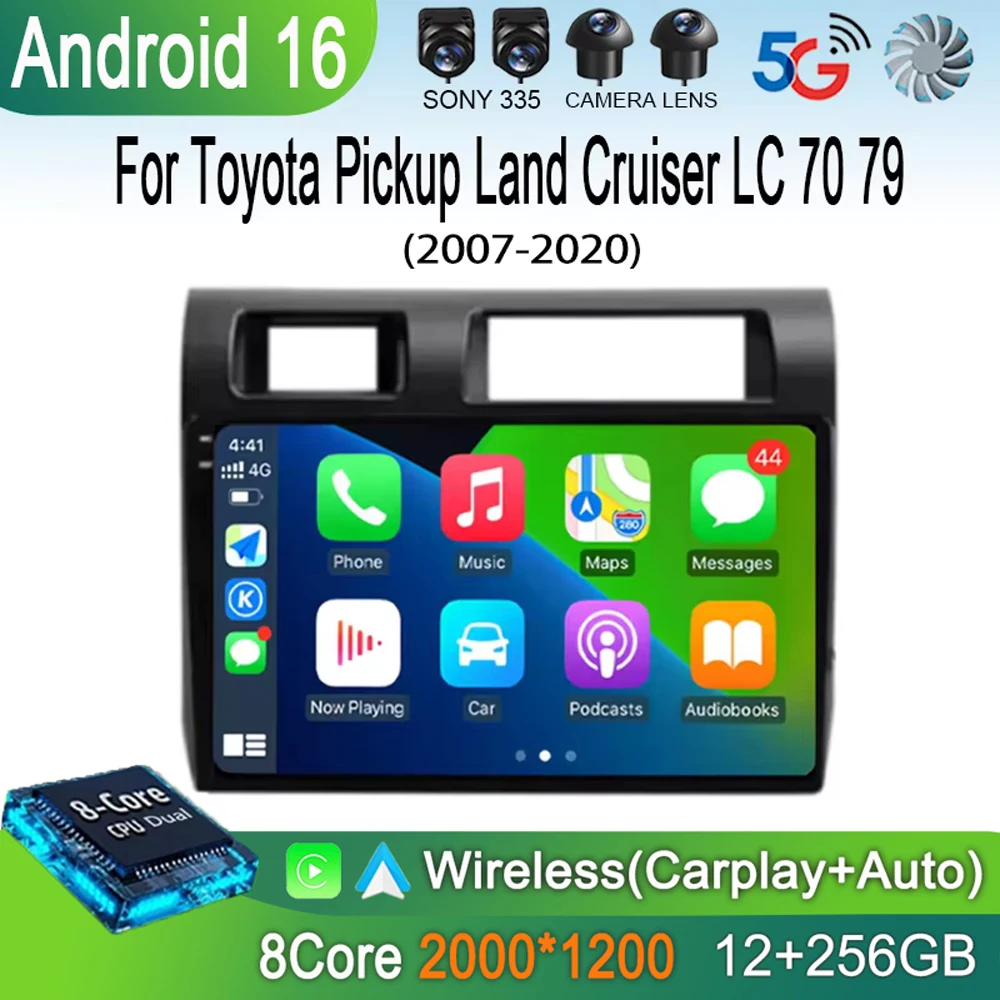

9-дюймовый Android 16 автомагнитола для Toyota Pickup Land Cruiser LC 70 79 серии 2007-2020 с беспроводным CarPlay, мультимедийный проигрыватель, радио, DVD
