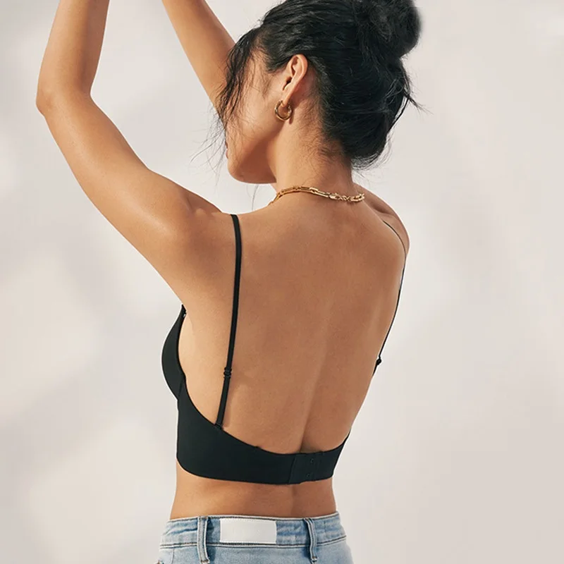 Strapless Integrated Vest Top Women's Summer Seamless Back Bra Underwear with Chest Pad U-Neck  Back Top