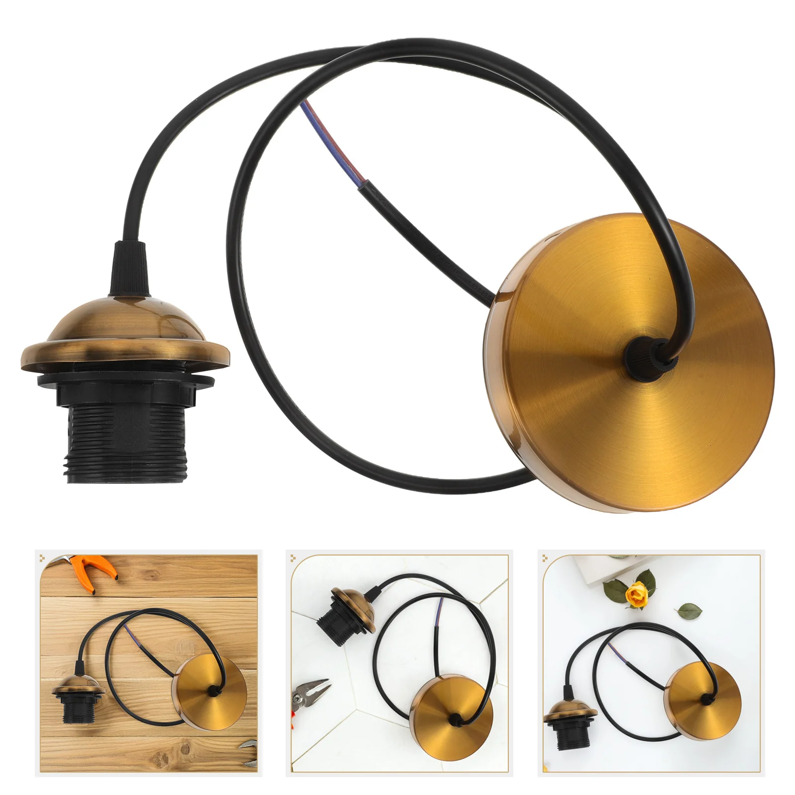 

Vintage E27 Metal Light Socket Hanging Wire Durable Ceiling Holder Pendant Light Diy Home Lighting Lamp Parts Replacement