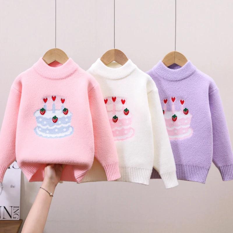 

Girls' Knitwear Pullover Cute Baby Strawberry Cake Pattern Long Sleeve Sweaters for Kids Girl Fall Winter Versatile Tops IY07241