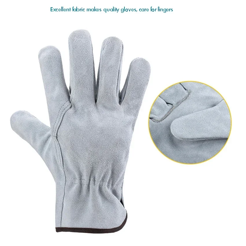 Guantes de trabajo de cuero de vaca, guantes de soldadura TIG duraderos, guantes de protección de manos para soldadura, construcción e Industrial, 1 par