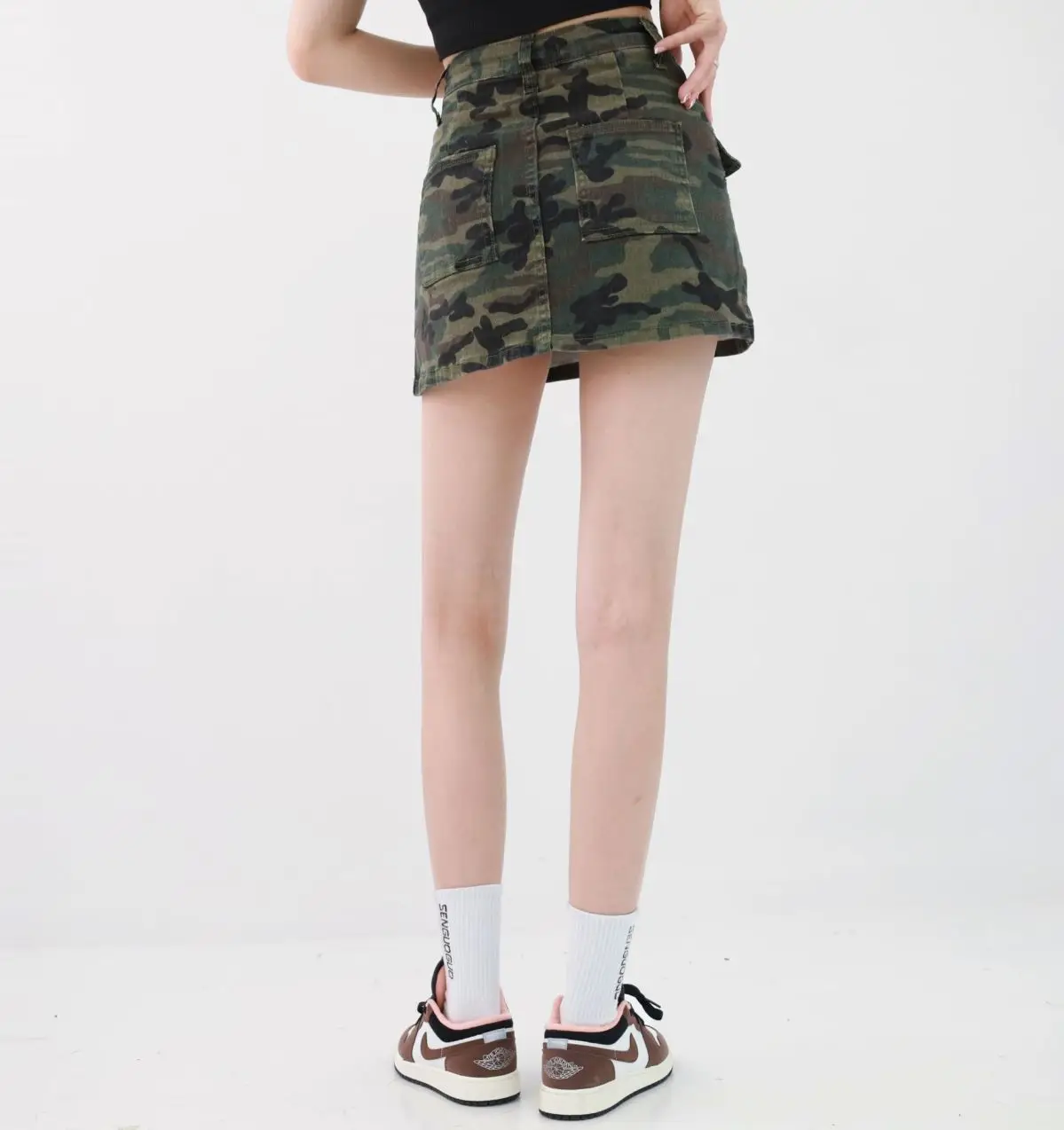 Army Green Denim Camouflage Short Skirt for Women High Waist Hip Spice Girls Skirt