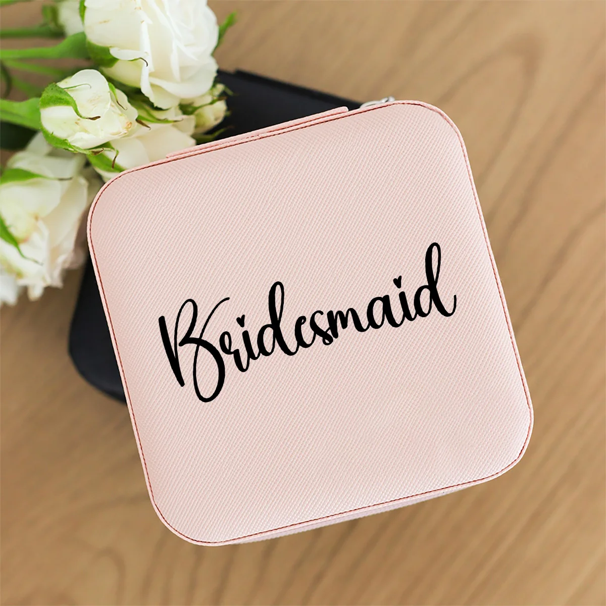 PU leather jewelry box zipper portable travel storage box ring earring jewelry storage box bridesmaid gift