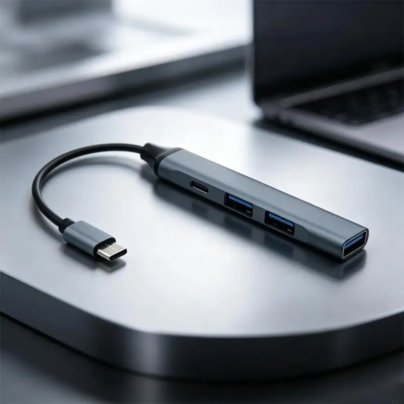 Maus-Tastatur-Flash-Laufwerk Typ-C-Splitter, graues 4-Wege-Design mit 3 USB-A-Öffnungen und einer Typ-C-Öffnung für Controller