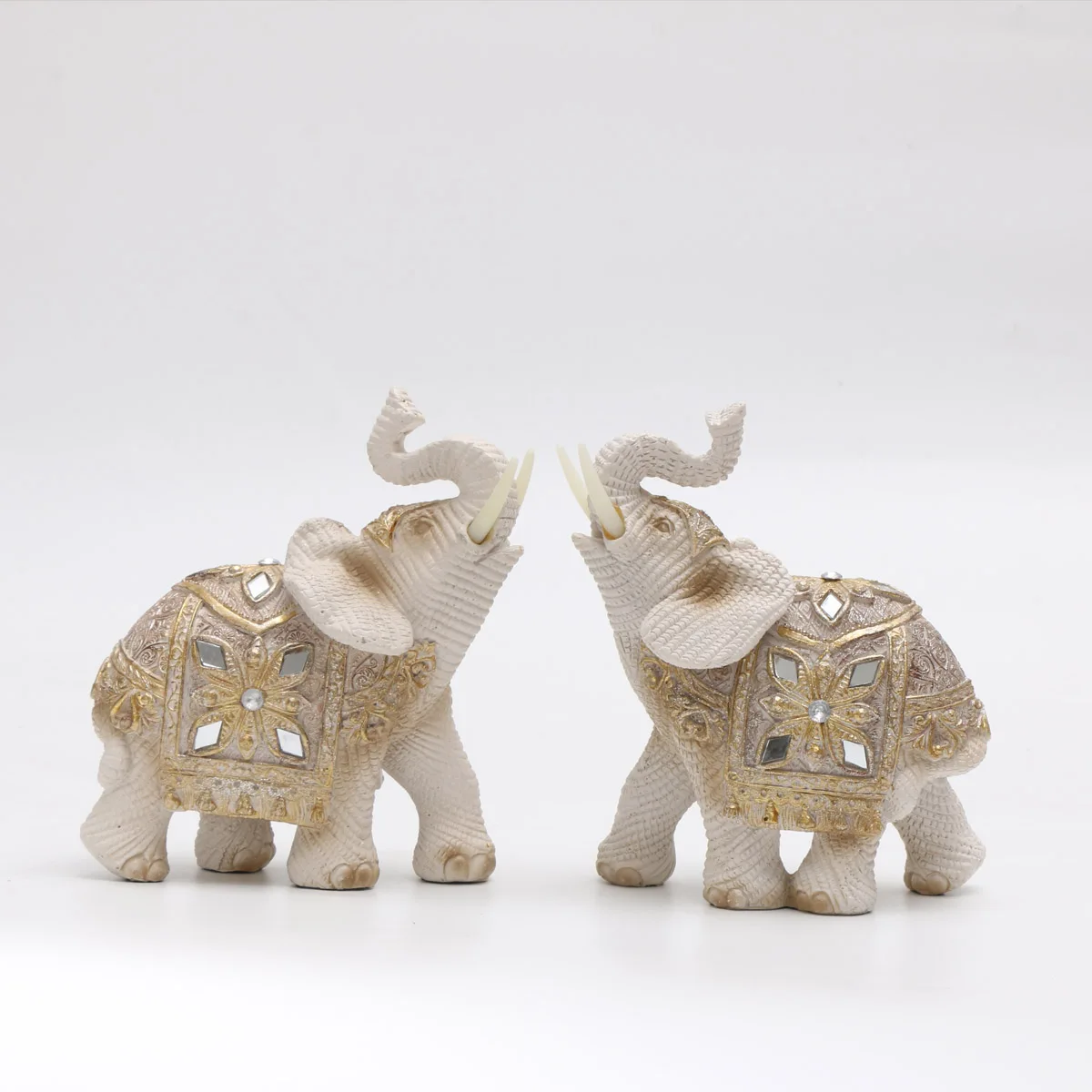 Exquisite White Elephant Figurine with Ornate Gold & Silver Embellishments, Resin Sculpture for Home Decor & Gifts