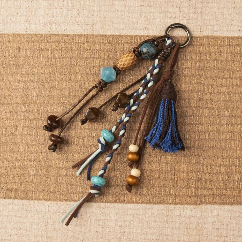 Handwoven Bag Hanging Decor Tassel Beaded Tassel Handwoven Rope Keychain Braided Acrylic Beaded Handwoven Rope Lanyard