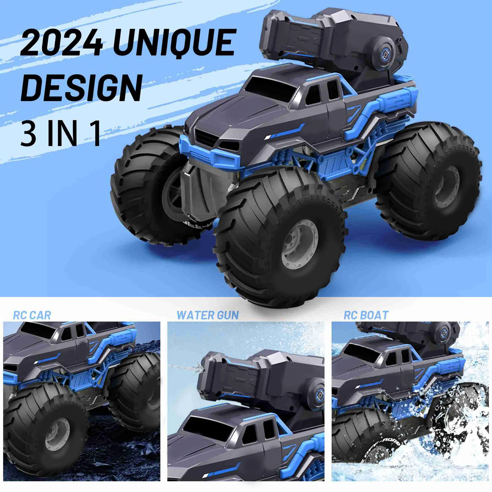 

Радиоуправляемая лодка-амфибия с распылителем воды, игрушка 1:16, 4-колесный грузовик с дистанционным управлением и 2 батареями для мальчиков и девочек в возрасте от 6 лет, бл.