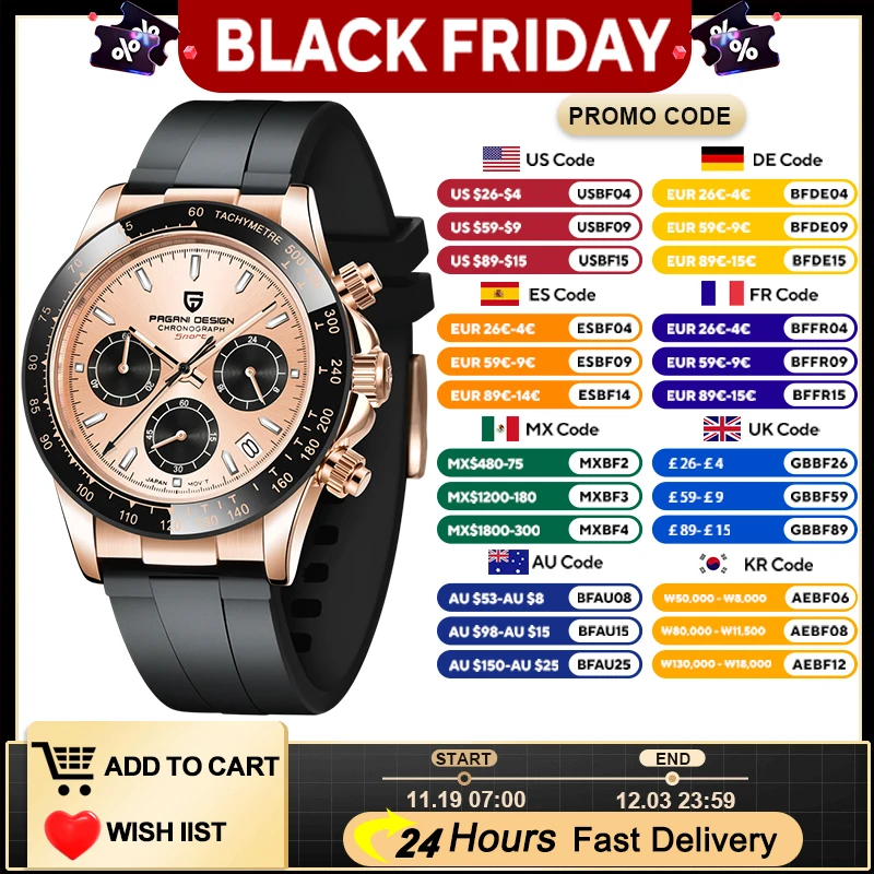 

PAGANI DESIGN 2025 New Quartz Watch Men Top Brand Automatic Date Wristwatch Silica gel Waterproof Sport Chronograph Clock Mans