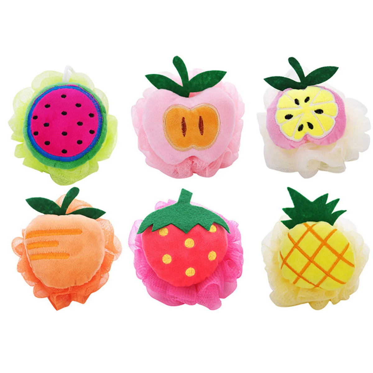 

3pcs Bath Ball Sponge Exfoliating Body Scrubber Mesh Shower Cartoon Fruit Shaped Soft Nylon Foam Cleaning Skin