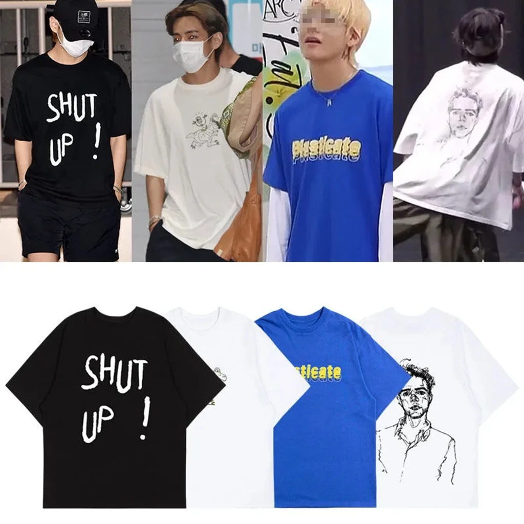 KPOP Y2K V SHUT UP Print T-shirt Summer Women Bat Sleeve Cotton Y2k CASUAL T-shirt Harajuku 90S Oversize Streetwear