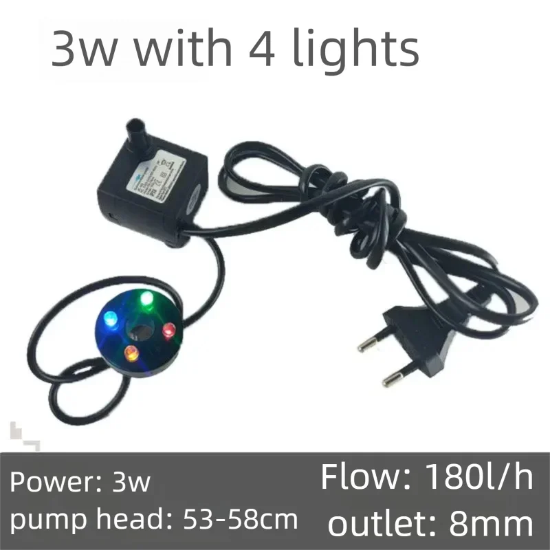 220V Submersible Water Pump with 4 LED Lights for Aquarium Fish Tank Fountain Pond Ultra Quiet Water Pump EU Plug Fish Aquatic