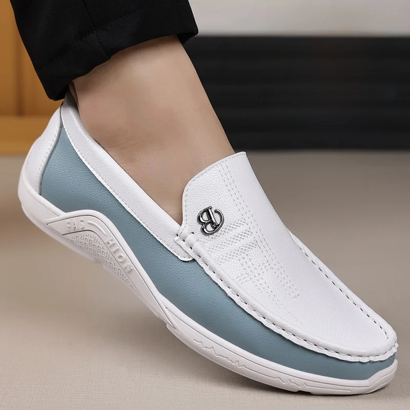 

Мужские летние лоферы для вождения, мягкие боты для вождения, повседневные кожаные брюки, универсальные слипоны Bean oes, классический автомобиль, большой каблук на плоском каблуке