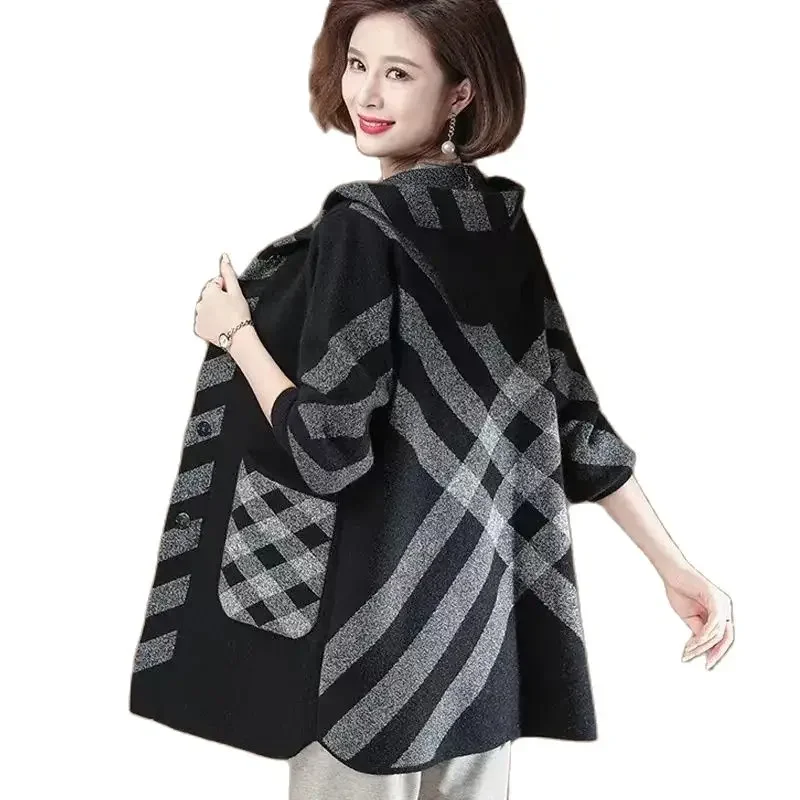 

Pop New Winter Thicken Outerwear Fat Mom Double Sided Velvet Temperament Coat Middle Aged Noble Woolen Mid-Length Warm Women Jac