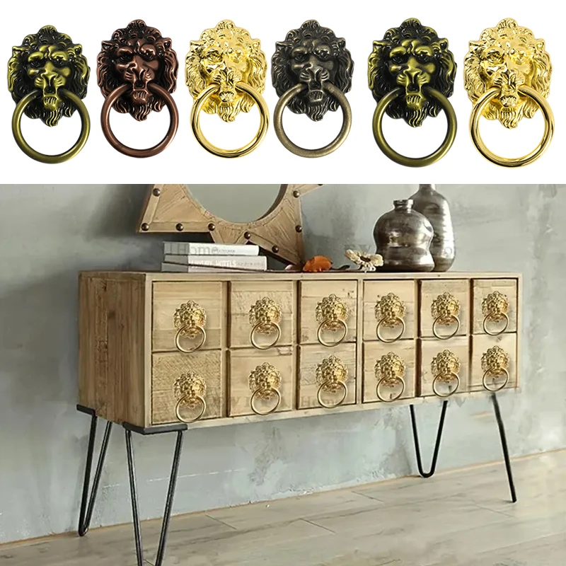 1PC Lion Head Door Knocker Antique Decorative Front Door Durable Easy to Install Home Decoration Drawer Cabinet Knobs