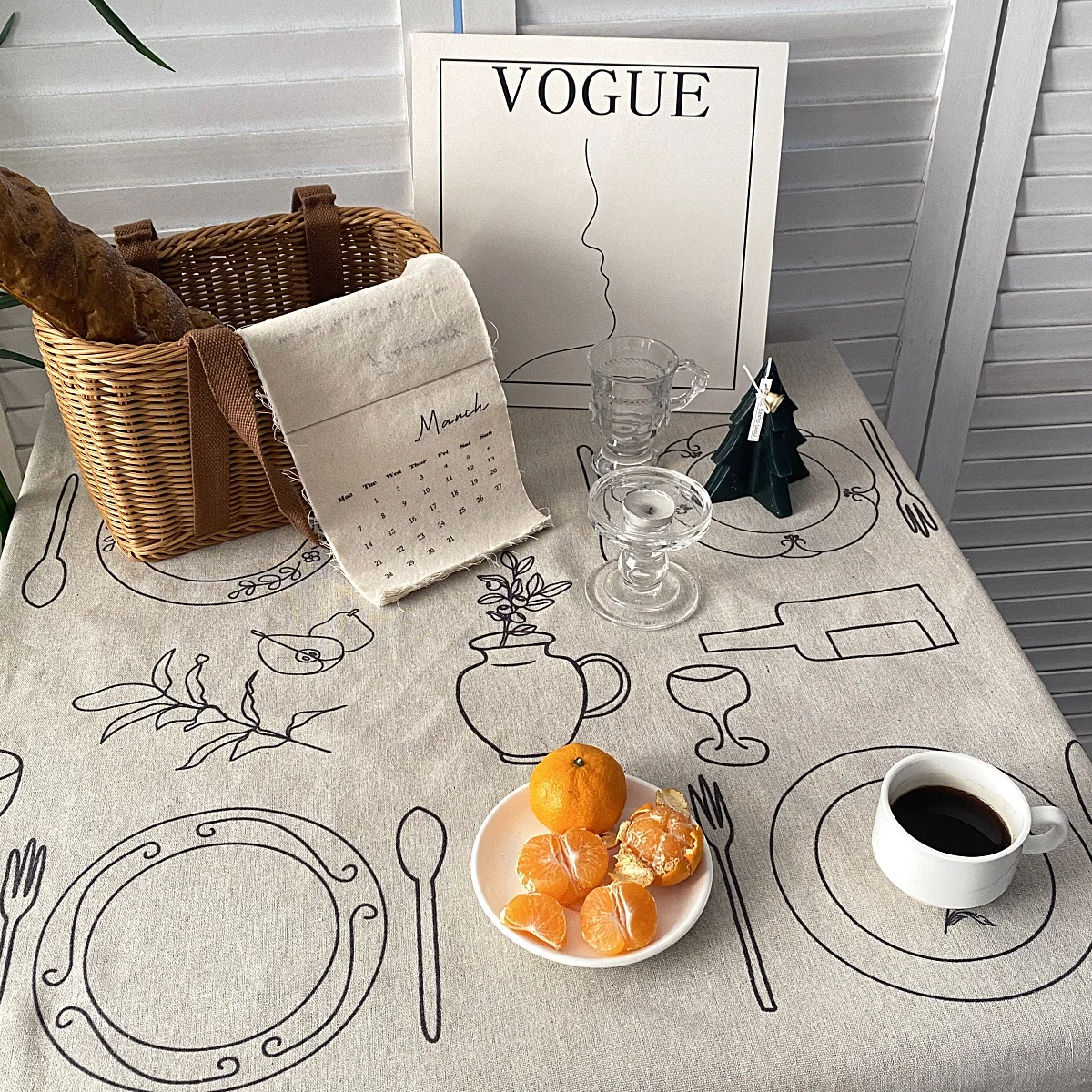 Creative Cotton and Linen Table Cloth Ins Style Personalized Line Sketching Tablecloth Modern Picnic Cloth Tea Table Cover