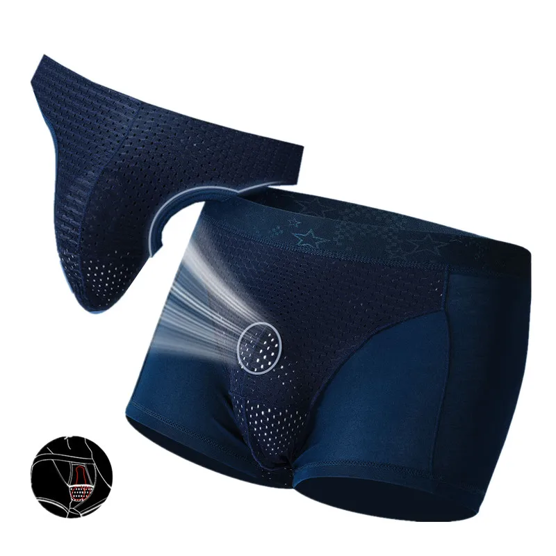 

Men Underwear Boxer Shorts Solid Panties Man Breathable Ice Silk Bullet Separation Pouch Underpants Male Cueca Large Size XL-4XL