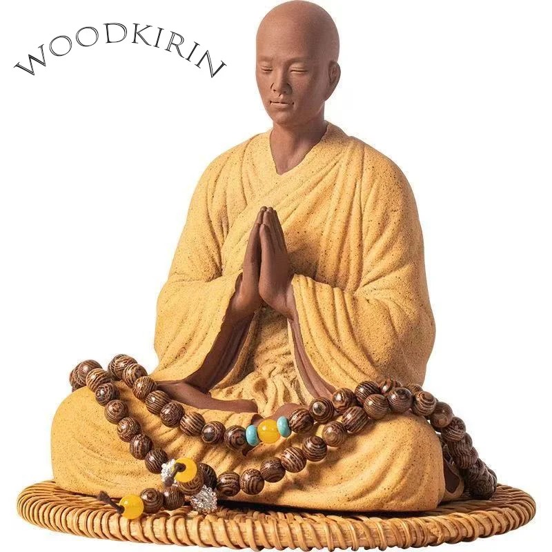 Ceramic Monk Statue Meditation Praying Zen Figurine  Chinese Feng Shui Decor for Home Office Desk Tea Room Spiritual Gift