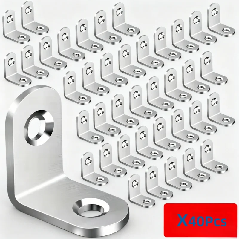 40pcs Stainless Steel Small L Brackets Right Angle Corner Brace for Shelves Wood Furniture Chair Support