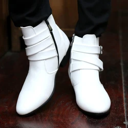 Fashion Chelsea Boots Men White Leather Boots Men High Top Shoes For Men British Style Boots M