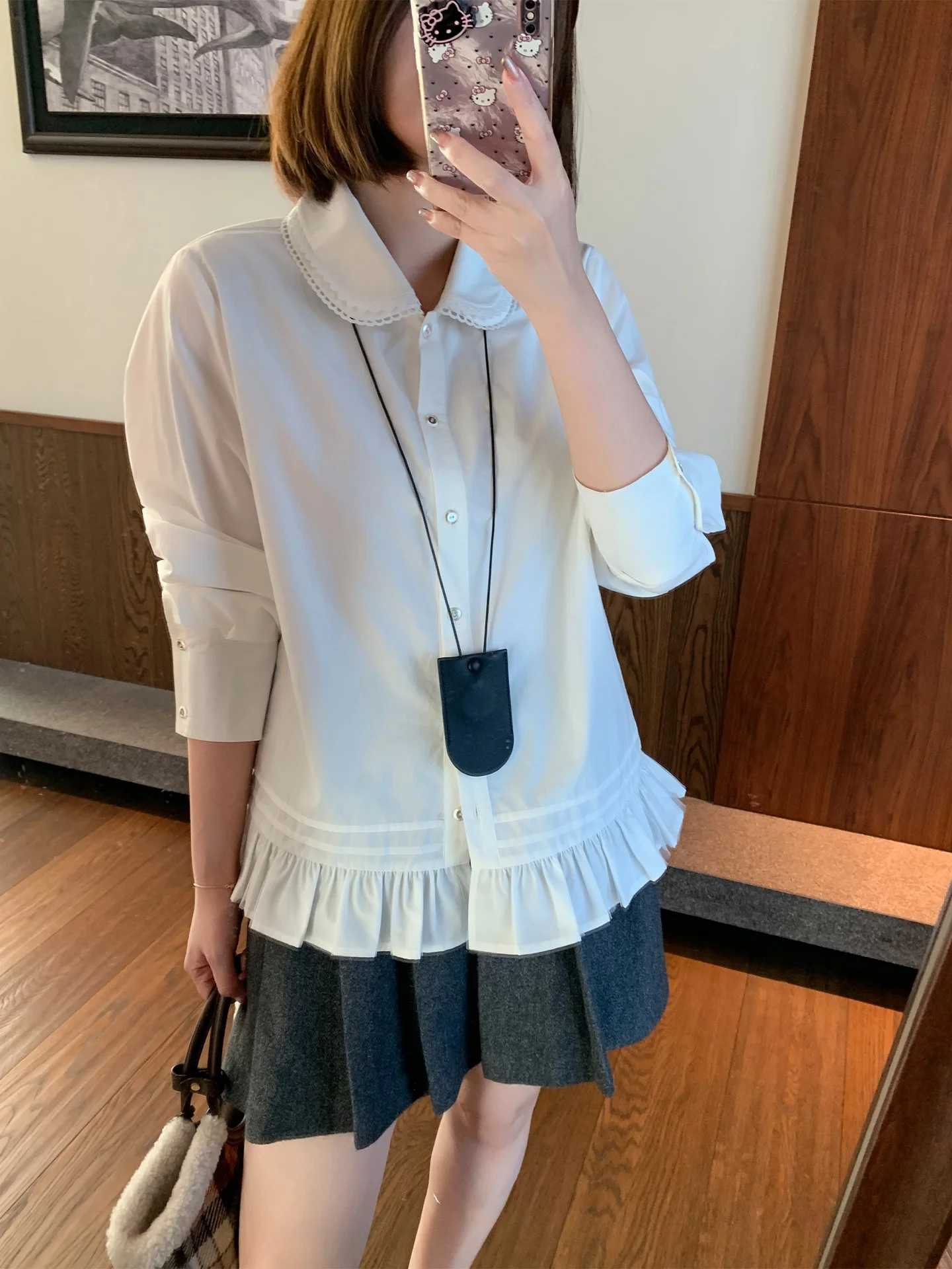 

Женская свободная блузка больших размеров с кружевным воротником и вставками, с длинными рукавами, зимняя, модная, повседневная, из смесового хлопка, для ношения под одеждой