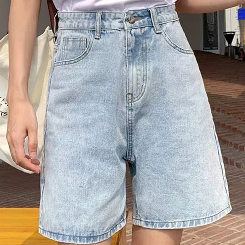 Summer Women Korean Style Baggy High Waist Short Jeans Casual Y2k 2000s Denim Pants Lady Blue Vintage Slacks Wide Leg Shorts