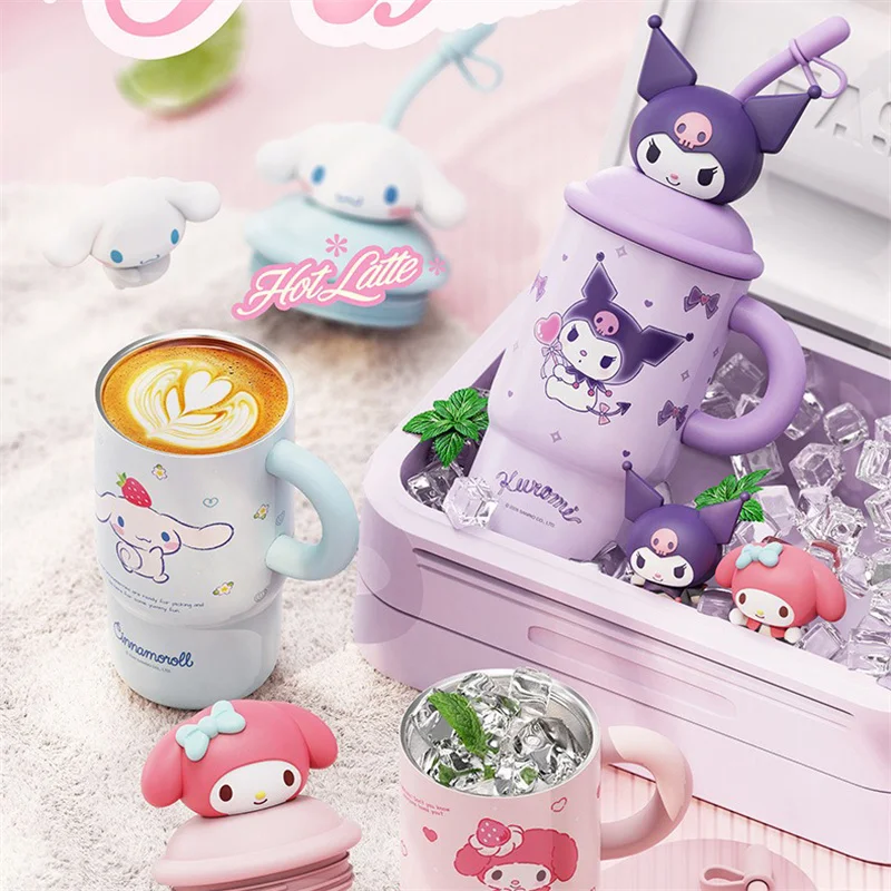 X&W for Sanrio 650ml Thermos Cup Cartoon Hello Kitty Insulated Mug Leak-proof Straw Cup with 3D Doll Lid Keep Hot＆Cold Water Cup