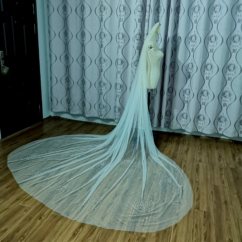 Novo fio macio branco marfim nupcial pérola véu catedral 3m longo acessórios do casamento brilhante única camada elegante véu