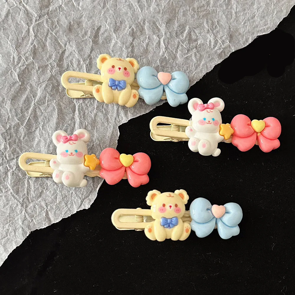 

2PCS Soft Cute Bunny Hair Clip Sweet Bow Side Fringe Hairpin High Appearance Level Girl's Hair Accessories