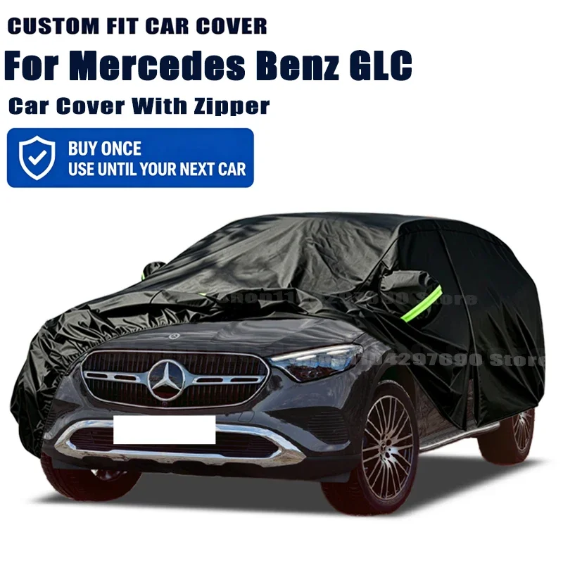 For Mercedes Benz GLC X253 X254 43 63 Car Cover With Door Zipper Waterproof Snow Rain Anti-UV Dustproof Outdoor Protector