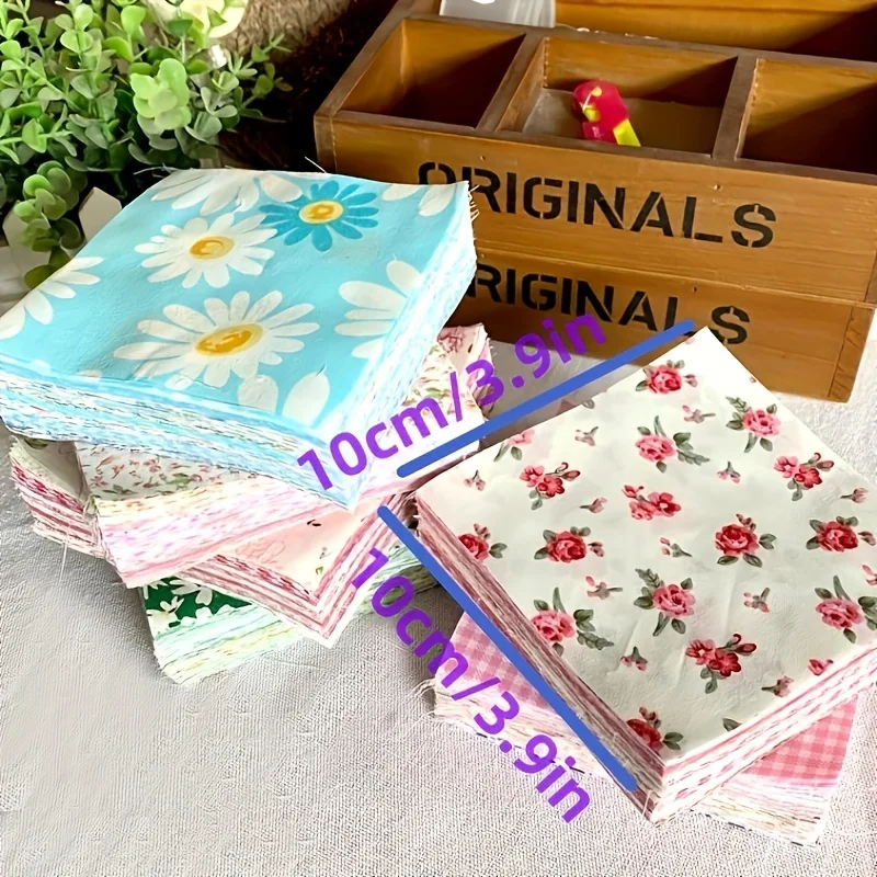 100pcs 10*10cm/3.9*3.9in Twill Pastoral Flowers And Plants Series Hundred Quilt DIY Patchwork