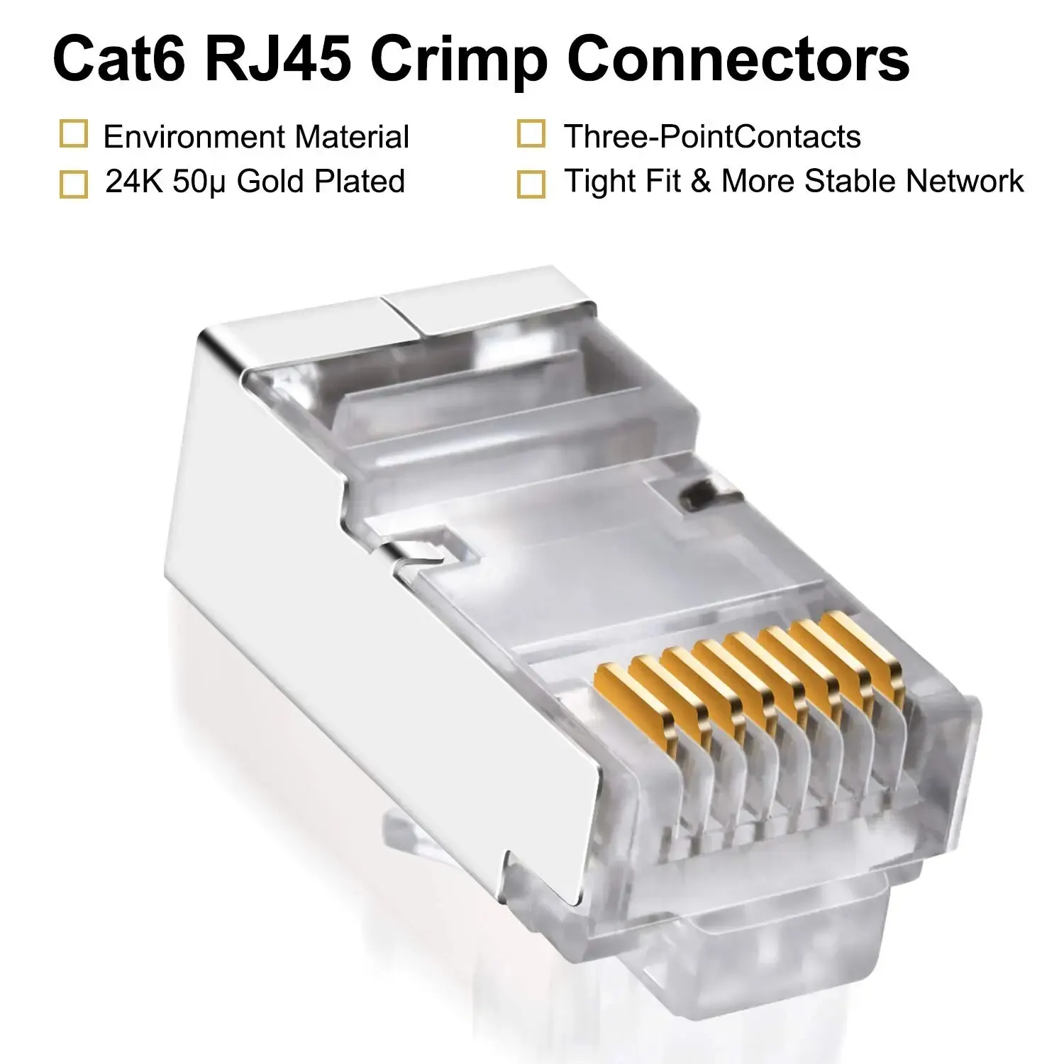 ZoeRax 50pcs Cat6 RJ45 Connectors, Cat 6 2-Piece RJ 45 Ends, UTP 8P8C Ethernet Connector Plug for Cat6 Cat5e Cable