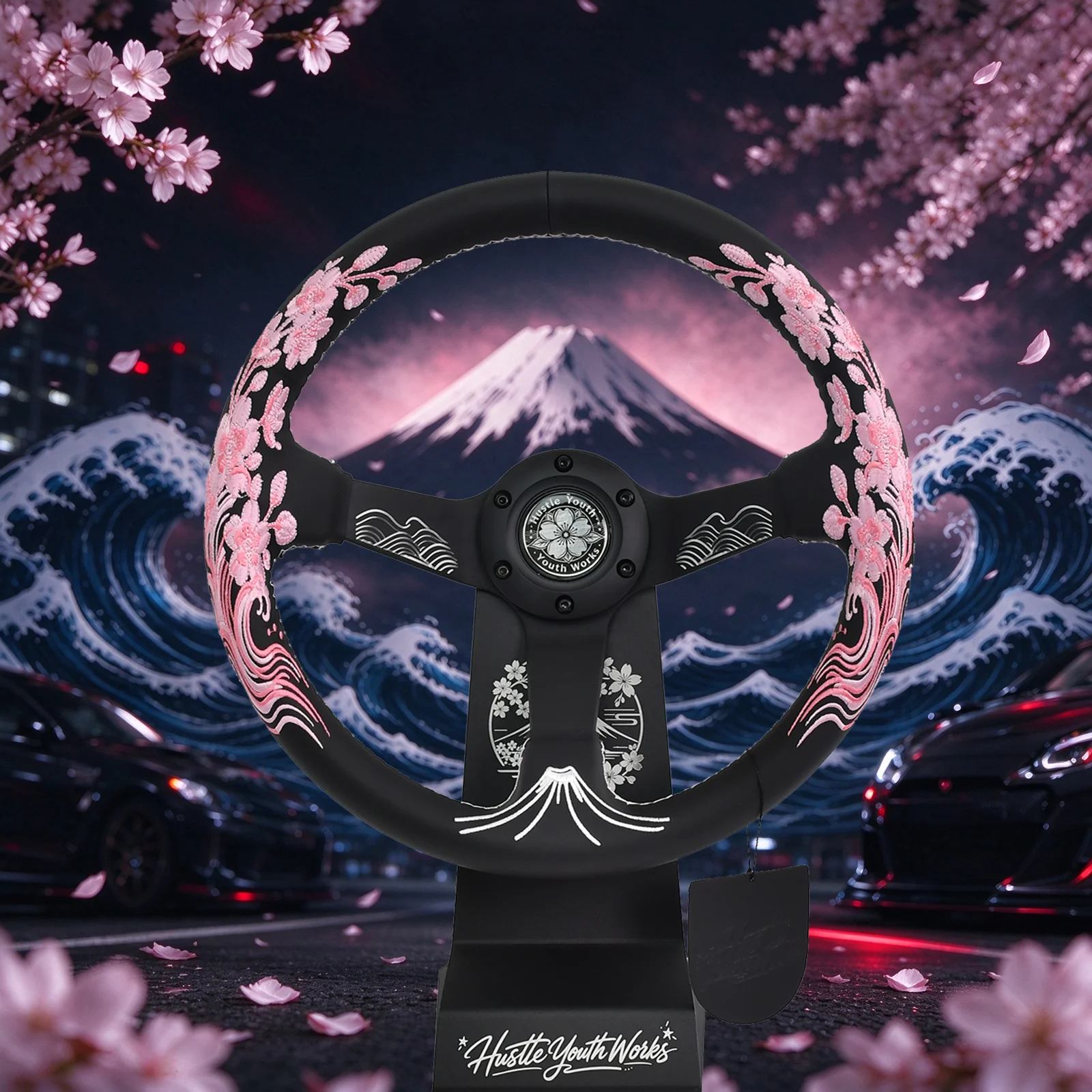 HYW Limited Edition JDM Drift Racing Car Steering Wheel Anti-slip Grip Mt Fuji Sakura Embroidery Interior Car Part