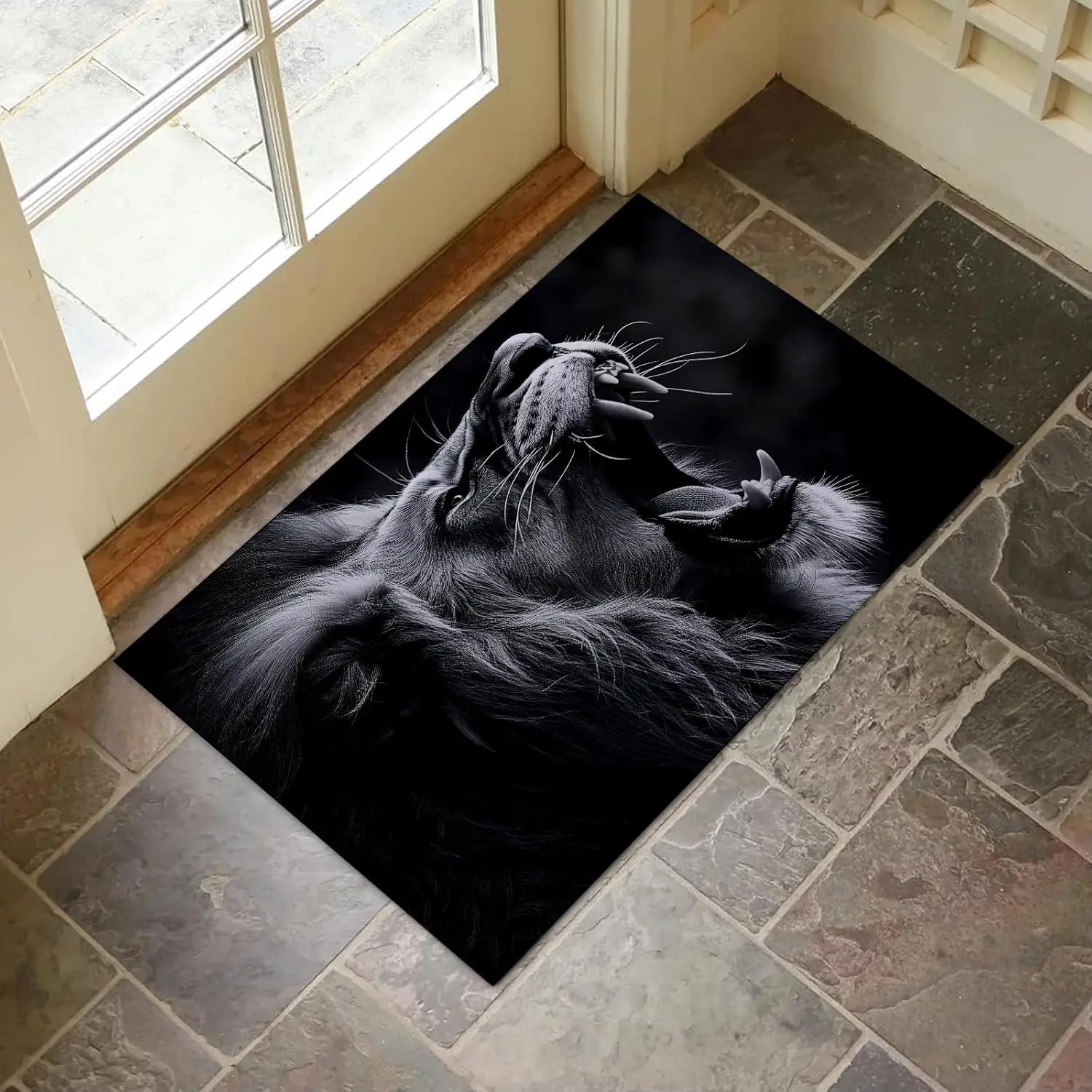 

Black and White Indoor Door Mat for Entryway,Lion Floor for Home Decor, Non-Slip Rug Mat for Living Room,Gifts for Animal Lovers