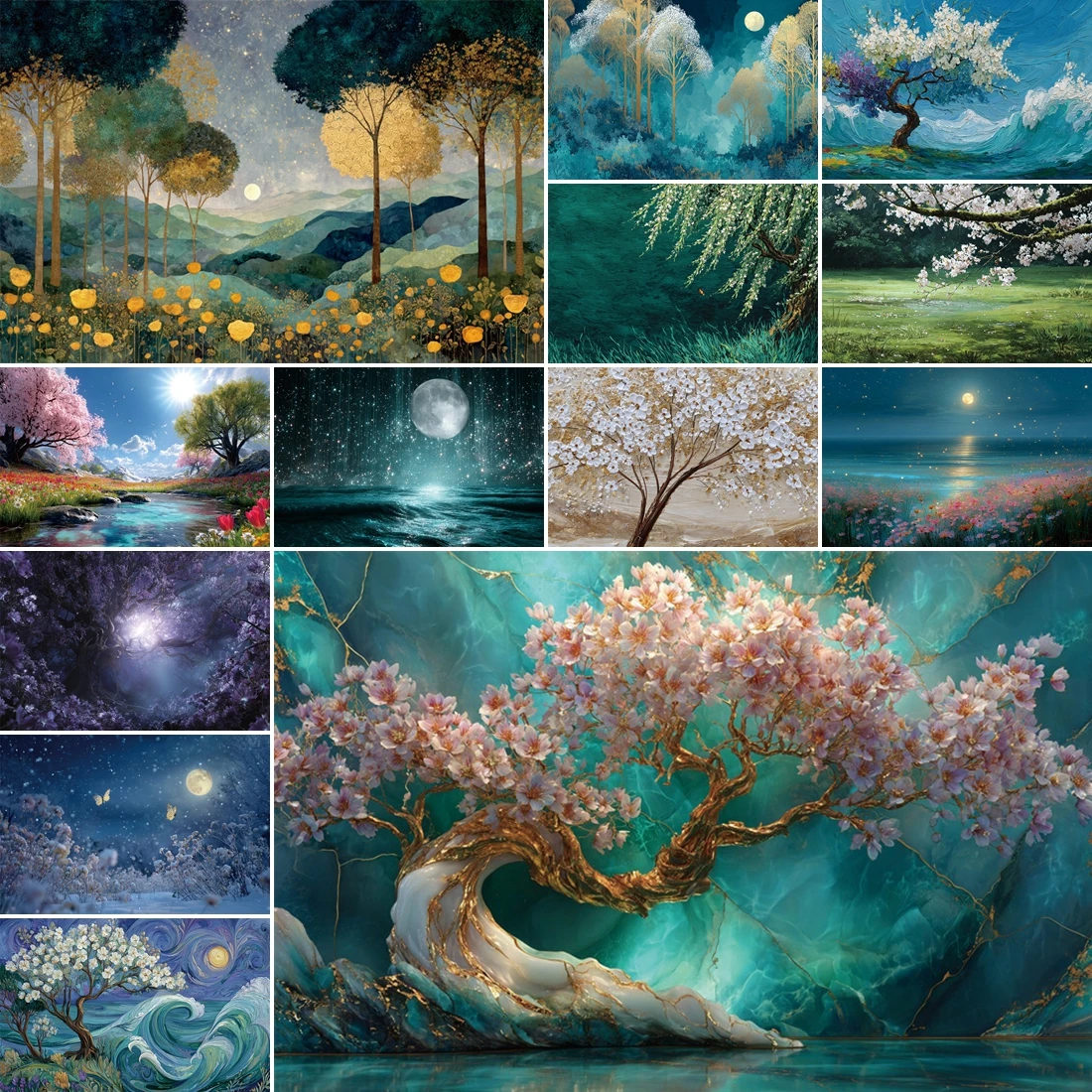 

MOON.QG Majical Landscape Backgrounds For Photographs Blossom Tree Falling Petals Waterfall Backdrop Kids Photozone Birthday