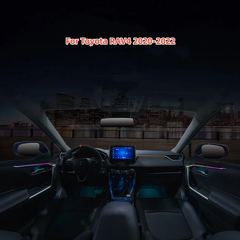 

For Toyota RAV4 2020-2022 LED Ambient Lamp 64 Colors Center Console Dashboard Cup Holder Car Door Handle Atmosphere Light