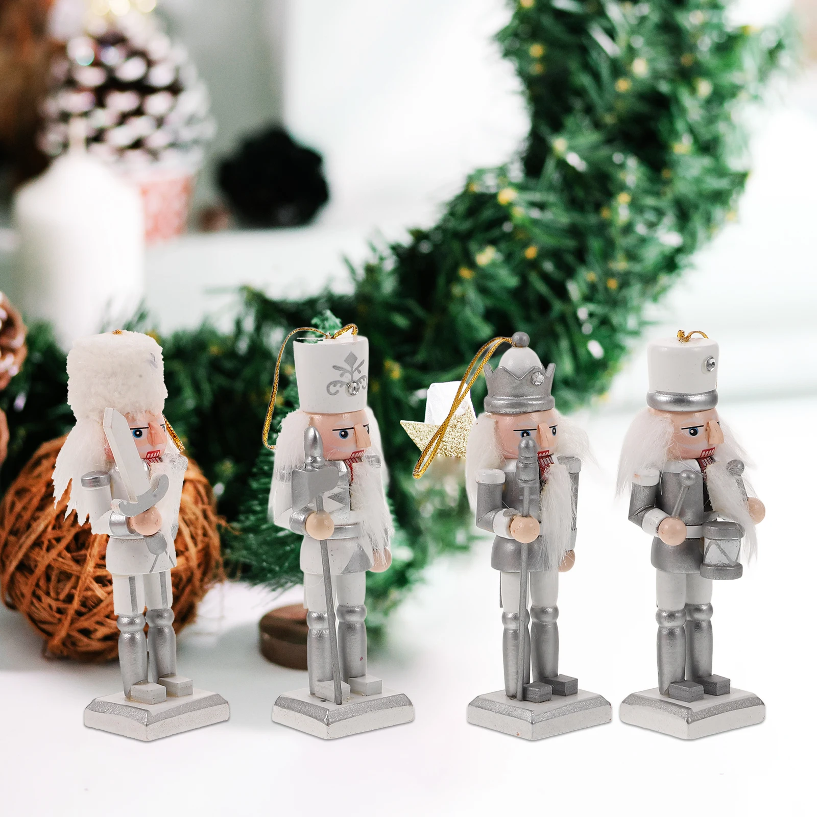 

4Pcs 5 Inch Resin Nutcracker Set Christmas Decor Meticulously Carved Versatile Use Tabletop Ornaments Festive Holiday Decoration