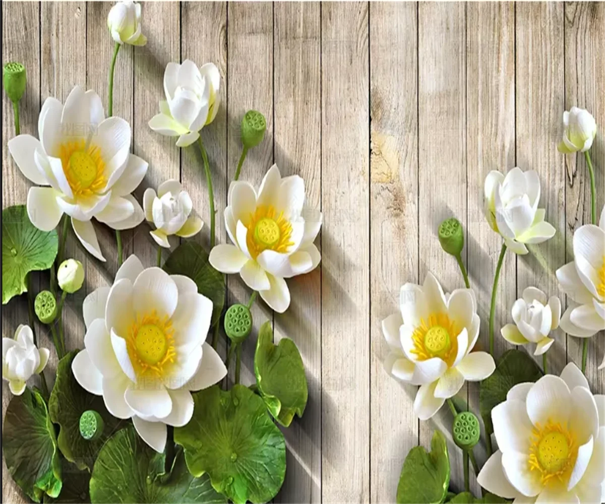 Custom 3d Wallpaper Green relief lotus flower Mural home decoration self-adhesive relief material background Walls Murals