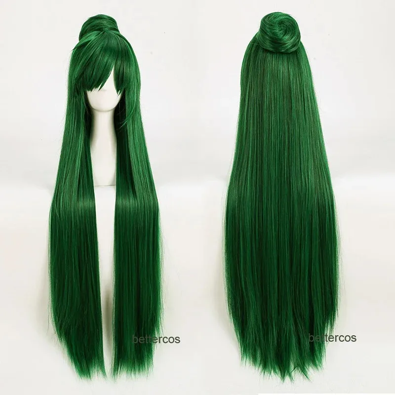 

Sailor Pluto Meiou Setsuna Cosplay Long Green With Detachable Bun Heat Resistant Synthetic Hair Wigs + Wig Cap1;w'2,c.3;r'