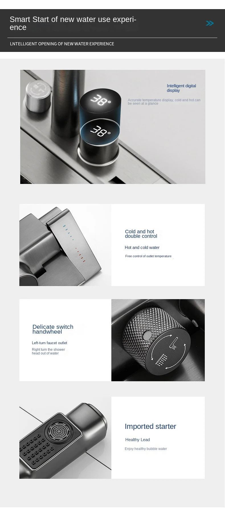 Grifo extraíble de cocina, llave de cascada de lluvia, un solo orificio, pantalla Digital, agua fría y caliente, herramientas de fregadero de cocina