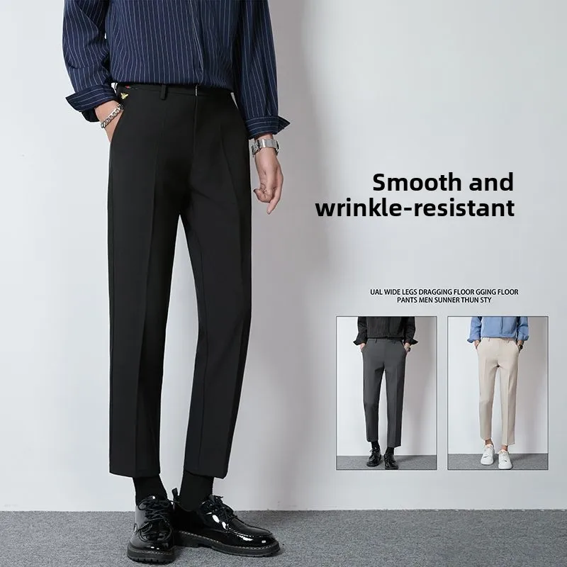 

Busin повседневные мужские брюки девять футов Thiened в Корейском стиле с прямыми штанинами, облегающие брюки West, зимние офисные брюки из полиэфирного волокна