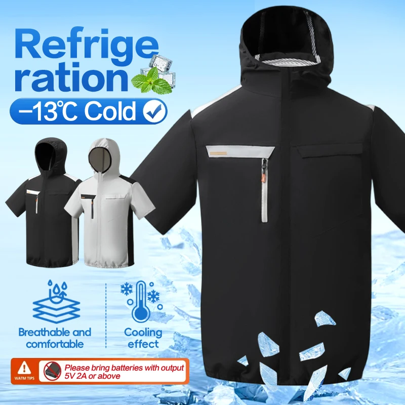 Summer Cooling Air Conditioning Short-Sleeved Fan Clothing for Cooling Down Work Clothes for Men and Women with Dual Fans, Outdo