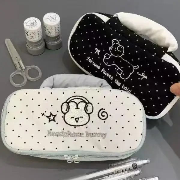 Burst Dot Rabbit Handheld Pen Bag High Appearance Level Small Stationery Bag Cosmetic Bag Large Capacity Pen Bag