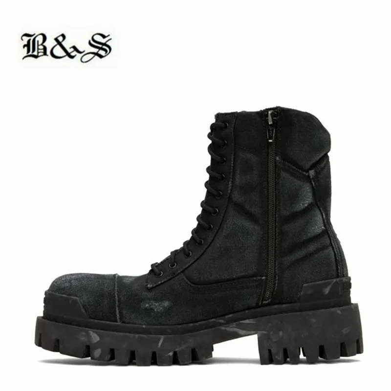 

Black& Street Big Toe Thick Sole Retro Canvas Personalized Motor Boots Beggar Designer Ankle Tooling Botas