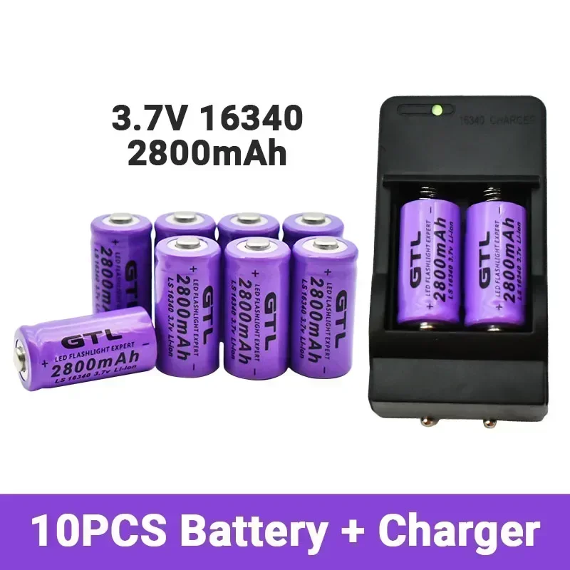 100% New original 16340 Battery CR123A 16340 Battery 2700mAh 3.7V Li-ion Rechargeable Battery+16340Charger