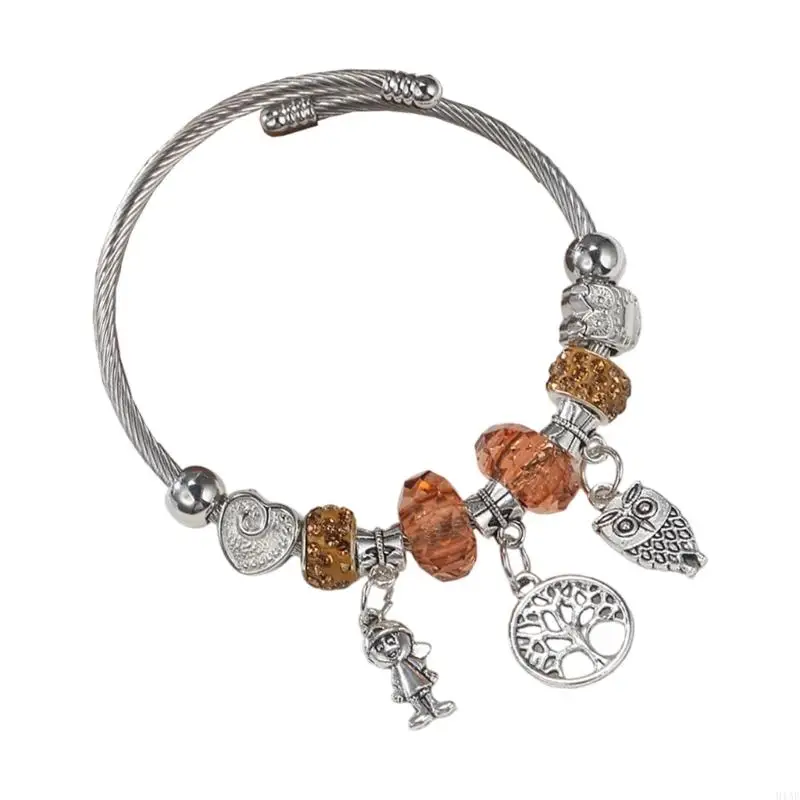 91AF Shimmering Crystal Bead Bracelet Titaniums Steel Hypoallergenically Jewelry Everyday Use