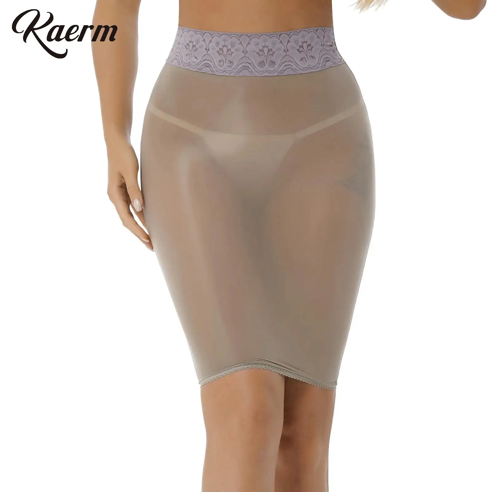 

Womens Lace See-through Ultra Short Skirt Patchwork High Waist Bodycon Pencil Skirt Glossy Stretchy Semi Skirts for Nightclub