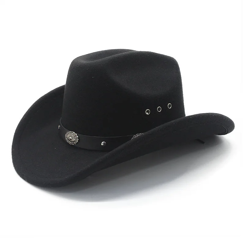 New Style One-Piece Top Western Cowboy Hat for Men and Women, Woolen Fedora, Wide Brim Hat, Ethnic Style Jazz Hat